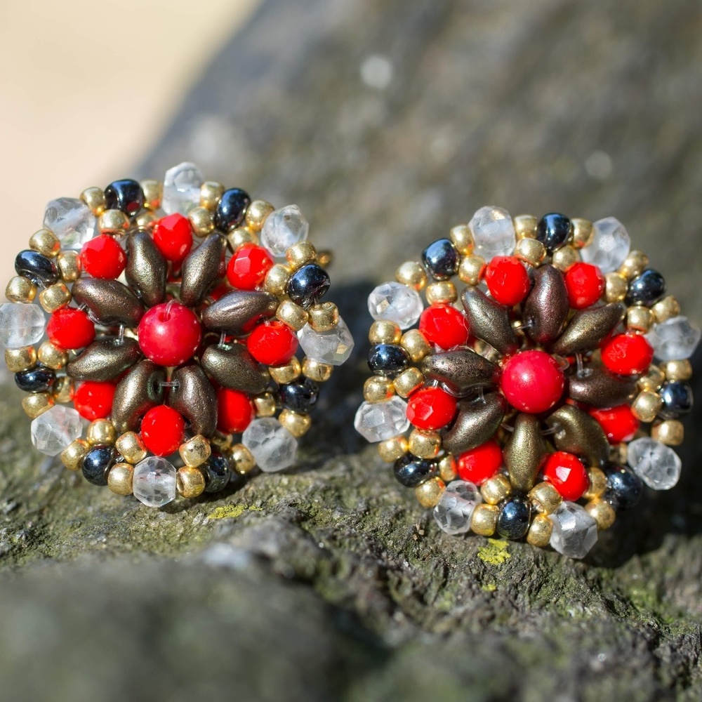 Handmade fireworks inspired earrings clip-on